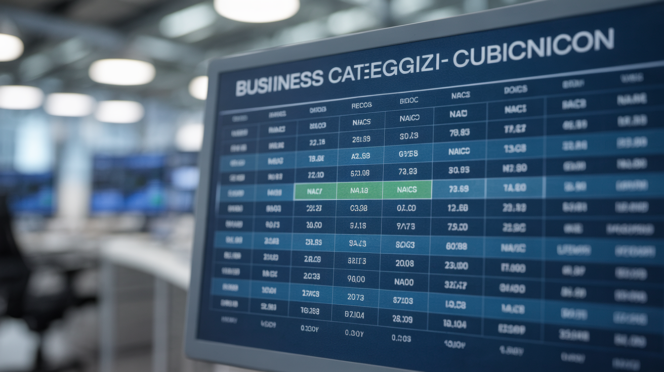 Business chart with highlighted NAICS codes in an office setting.