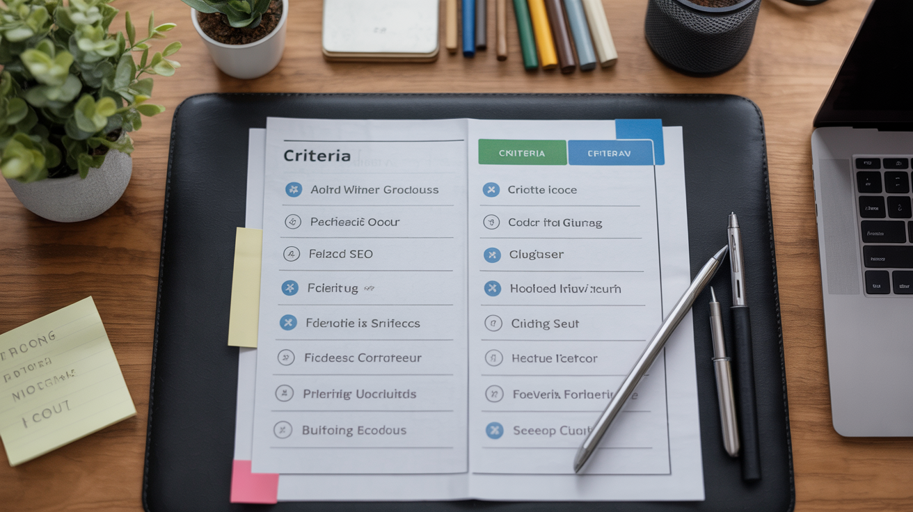 Workspace displaying list of criteria for choosing owned SEO tools.