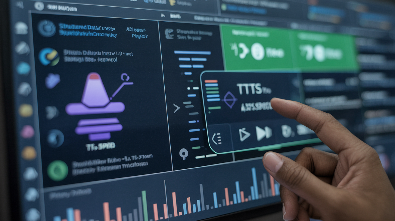 Screen with structured data markup and TTS audio conversion.
